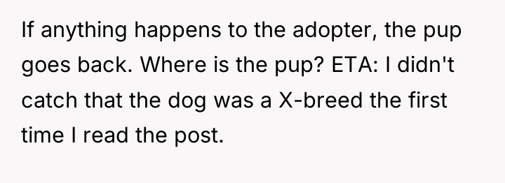 If anything happens to the adopter, the pup goes back....