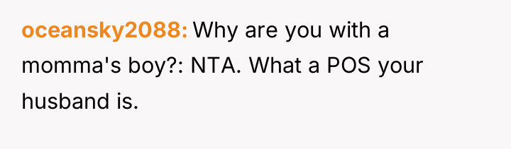 oceansky2088 Why are you with a momma's boy?: NTA. What...