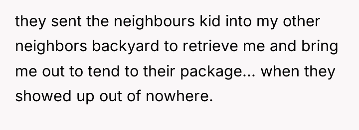 they sent the neighbours kid into my other neighbors backyard...