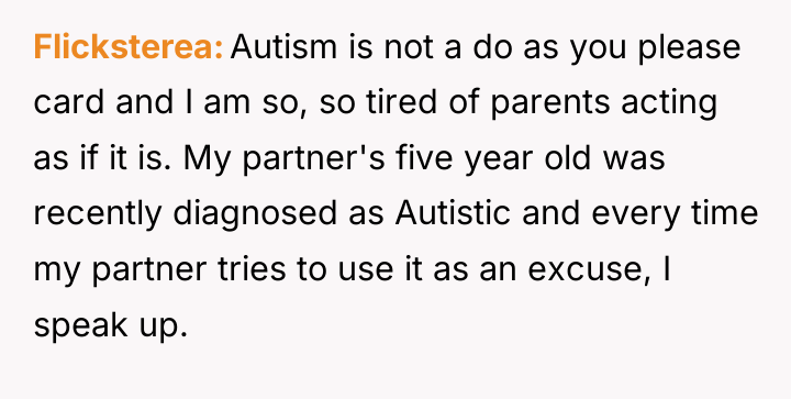 Flicksterea Autism is not a do as you please card...