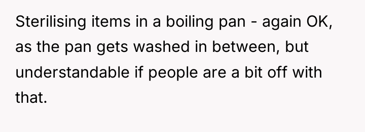 Sterilising items in a boiling pan - again OK, as...