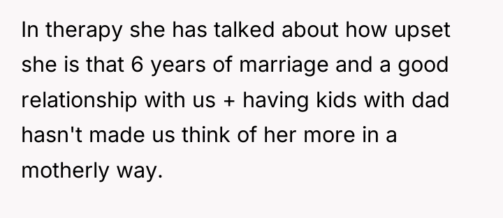 In therapy she has talked about how upset she is...