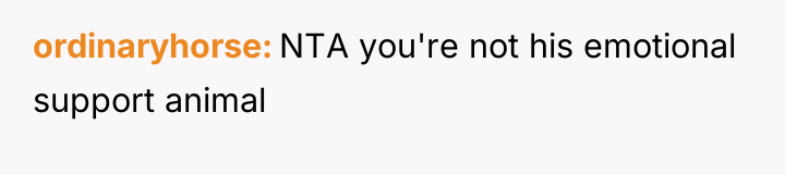 ordinaryhorse NTA you're not his emotional support animal