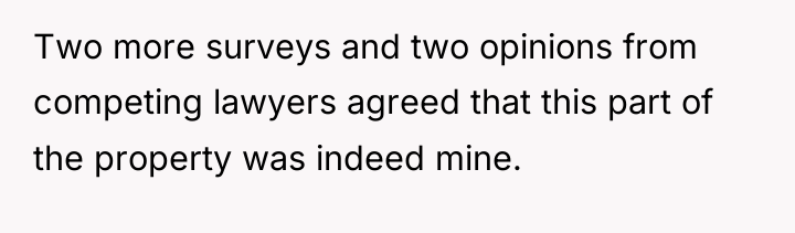Two more surveys and two opinions from competing lawyers agreed...