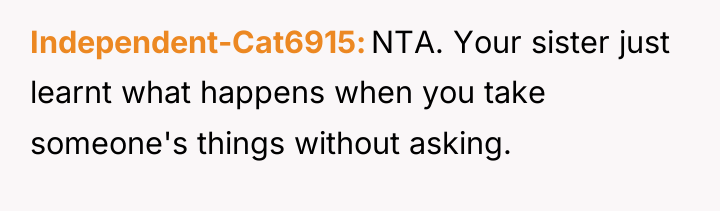 Independent-Cat6915 NTA. Your sister just learnt what happens when you...