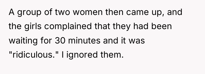 A group of two women then came up, and the...