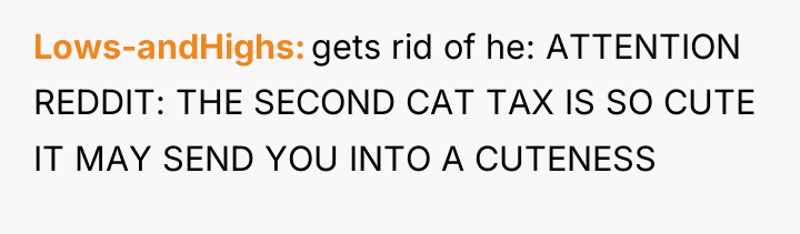 Lows-andHighs gets rid of he: ATTENTION REDDIT: THE SECOND CAT...
