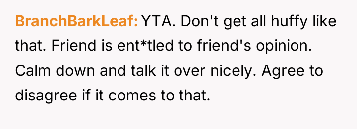 BranchBarkLeaf YTA. Don't get all huffy like that. Friend is...