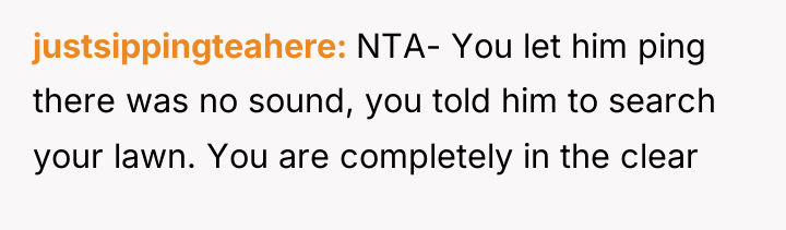justsippingteahere NTA- You let him ping there was no sound,...
