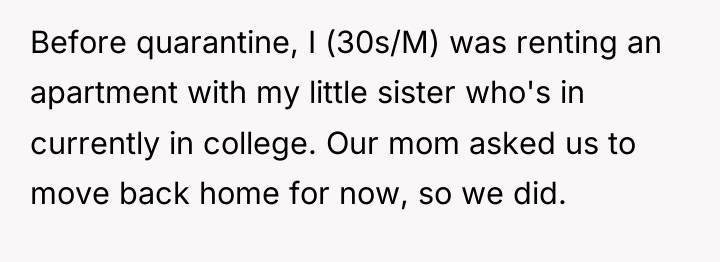 Before quarantine, I (30s/M) was renting an apartment with my...