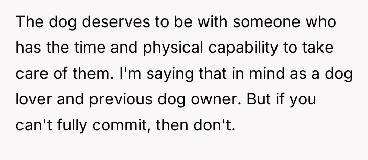 The dog deserves to be with someone who has the...