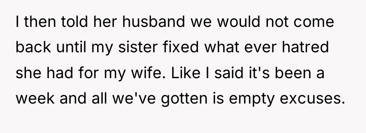 I then told her husband we would not come back...
