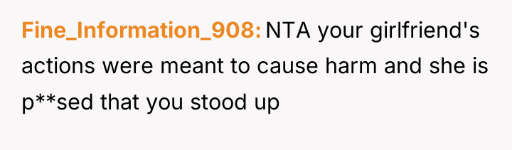 Fine_Information_908 NTA your girlfriend's actions were meant to cause harm...