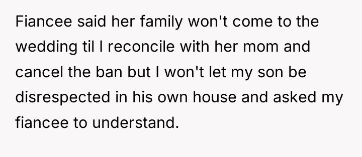 Fiancee said her family won't come to the wedding til...
