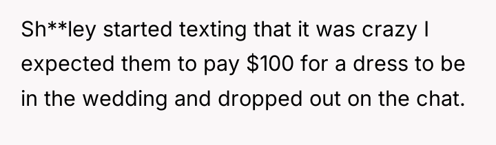 Sh**ley started texting that it was crazy I expected them...