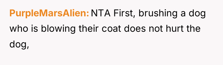 PurpleMarsAlien NTA First, brushing a dog who is blowing their...