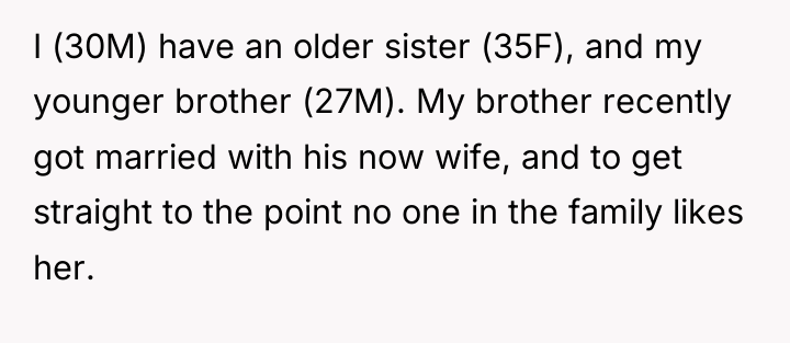 I (30M) have an older sister (35F), and my younger...