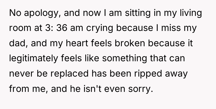 No apology, and now I am sitting in my living...