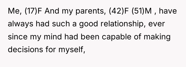 Me, (17)F And my parents, (42)F (51)M , have always...