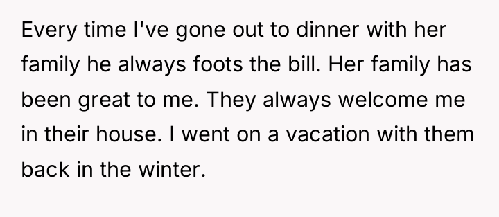 Every time I've gone out to dinner with her family...