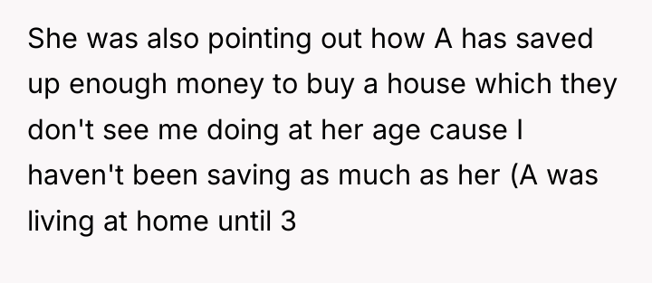 She was also pointing out how A has saved up...