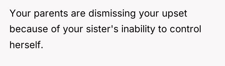 Your parents are dismissing your upset because of your sister's...