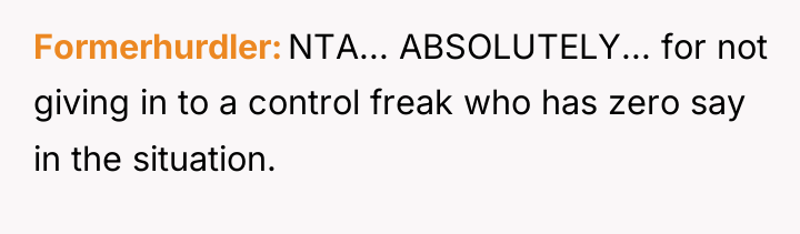 Formerhurdler NTA... ABSOLUTELY... for not giving in to a control...