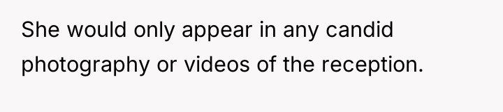 She would only appear in any candid photography or videos...