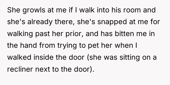 She growls at me if I walk into his room...