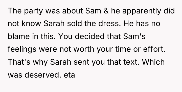 The party was about Sam & he apparently did not...