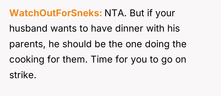 WatchOutForSneks NTA. But if your husband wants to have dinner...