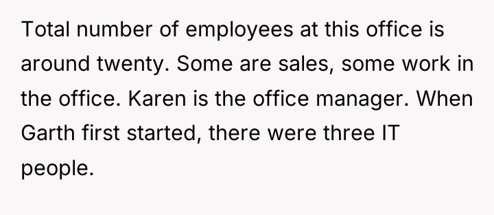 Total number of employees at this office is around twenty....