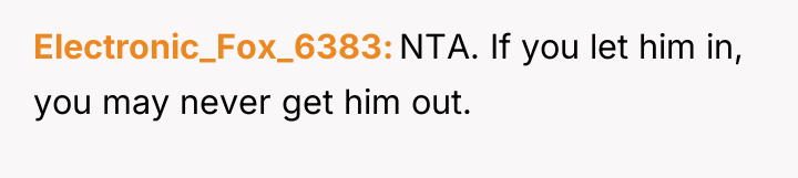 Electronic_Fox_6383 NTA. If you let him in, you may never...