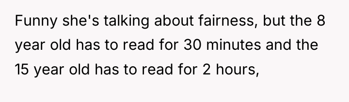 Funny she's talking about fairness, but the 8 year old...