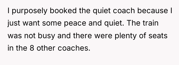 I purposely booked the quiet coach because I just want...