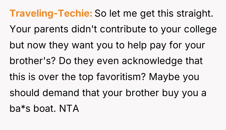Traveling-Techie So let me get this straight. Your parents didn't...