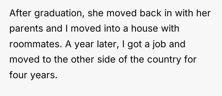After graduation, she moved back in with her parents and...