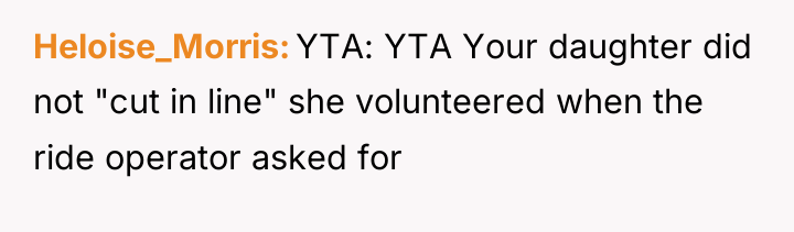 Heloise_Morris YTA: YTA Your daughter did not "cut in line"...