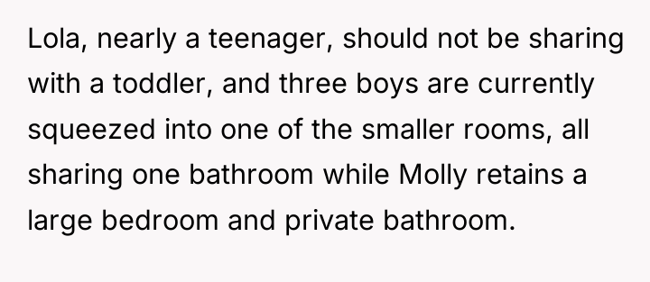 Lola, nearly a teenager, should not be sharing with a...