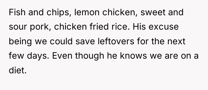 Fish and chips, lemon chicken, sweet and sour pork, chicken...