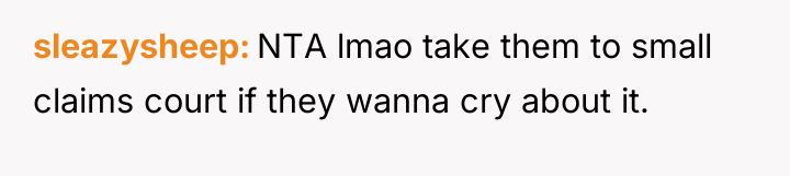 sleazysheep NTA lmao take them to small claims court if...