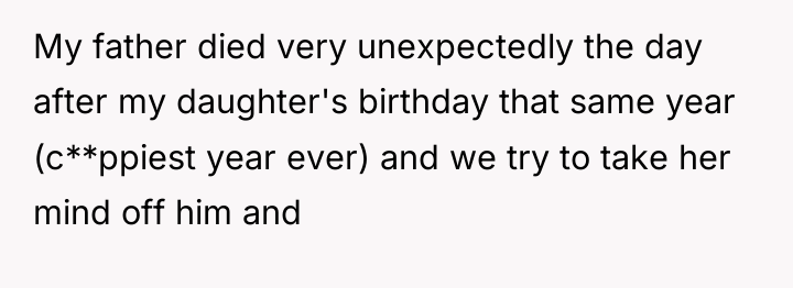 My father died very unexpectedly the day after my daughter's...