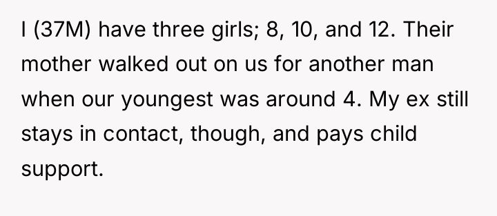 I (37M) have three girls; 8, 10, and 12. Their...