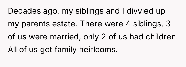 Decades ago, my siblings and I divvied up my parents...