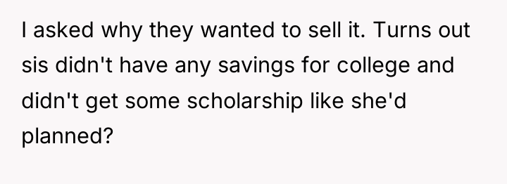 I asked why they wanted to sell it. Turns out...