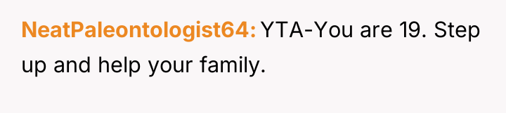 NeatPaleontologist64 YTA-You are 19. Step up and help your family.