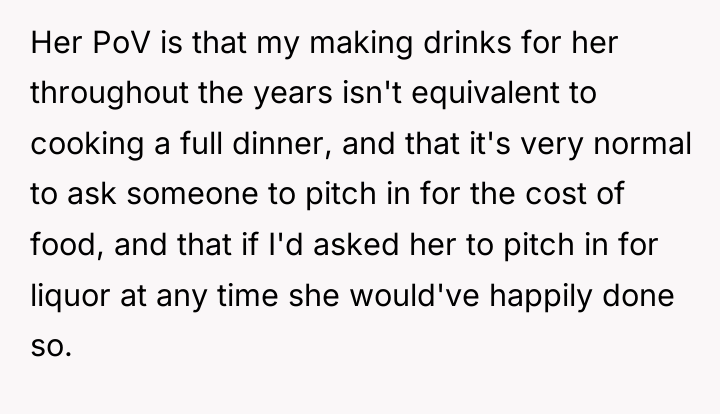 Her PoV is that my making drinks for her throughout...
