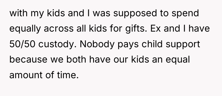 with my kids and I was supposed to spend equally...