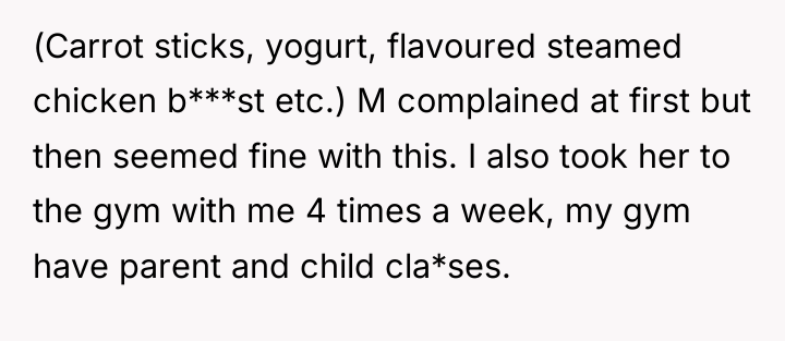 (Carrot sticks, yogurt, flavoured steamed chicken b***st etc.) M complained...