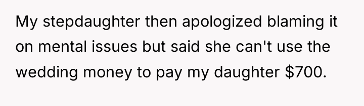 My stepdaughter then apologized blaming it on mental issues but...